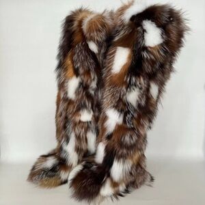 Real Fox Fur Multicolored Thigh High Boots - Size 8 - 72 cm shaft